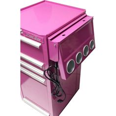 a pink tool box with two drawers on it