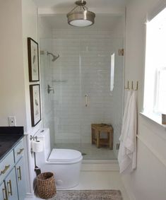 a bathroom with a toilet and shower in it