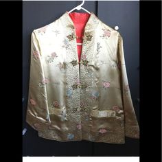 Vintage Unworn Silk Chinese Jacket.Reversible. No Label To Indicate The Material As Silk Or Ryan. Looks & Feels Like Silk, May Be Synthetic. Size S Loose Fit.Shoulder To Shoulder 16.5”, Chest 36”, Shoulder To Hem 25”. Vintage Silk Outerwear, Chinese Jacket, No Label, Shanghai, Red Gold, Backyard Landscaping, Peonies, Landscaping, Jackets & Coats