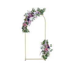 an arch with flowers and greenery on the top, in front of a white background