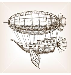 an old hot air balloon flying in the sky with a parachute attached to it