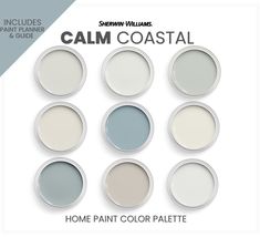 the sea salt paint color palette is shown in six different shades, including gray and white