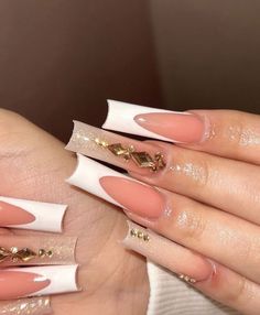 Gel Nails Diy, Gold Nail, French Tip Acrylic Nails, Almond Acrylic Nails