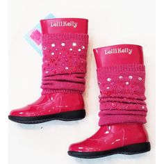 Stunning And Unique Sparkly Lelli Kelly Boots For A Girly-Girl. These Boots Run True To Size, Leg Warmers Are Removable And Washable, Zipper Closure Lelli Kelly Shoes, Toddler Girl Boots, Black Patent Leather Boots, Pink High Tops, Lelli Kelly, Wing Boots, Girl Boots, Glitter Boots, Patent Leather Boots