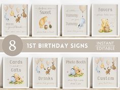 eight birthday signs with winnie the pooh characters