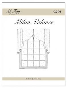 an image of the front cover of a window with valance and sheers on it