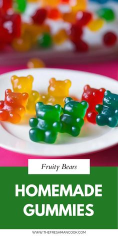 Colorful, fruity, and totally DIY! These homemade gummies are a sweet treat for everyone. Grab the recipe at thefreshmancook.com. Jello Gummy Bears, Homemade Gum, Healthy Candy Recipes, Simply Juice, Making Gummy Bears, Homemade Gummy Bears, Homemade Gummies, Cannibis Recipes, Gummies Recipe