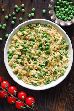 creamy garlic parmesan orzo with peas. Garlic Parmesan Orzo, Garlic Parm Orzo Recipes, Garlic Parmesan Orzo Pasta, Orzo With Peas And Parmesan, Creamy Garlic Parmesan Orzo With Peas, One Pot Orzo, Shrimp Orzo, Parmesan Orzo, Creamy Orzo