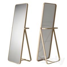 a large mirror and stand on a white background with the reflection of it's own