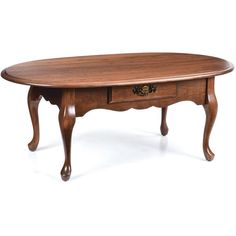 an oval wooden table with two drawers on one side and a drawer on the other