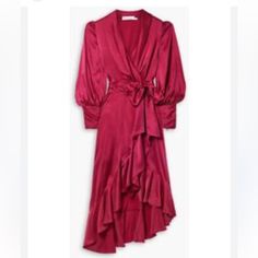 New With Tag. Zimmermann Silk Wrap Midi Dress In Berry, Size 8. A Few Snags As Pictured, No Trades Silk Long Sleeve Midi Dress For Dinner, Long Sleeve Silk Midi Dress For Brunch, Fall Silk Midi Dress For Dinner, Rebecca Vallance, Satin Long Sleeve, Midi Wrap Dress, Dress For Woman, Wrap Midi Dress, Silk Wrap