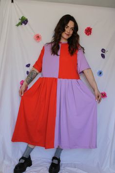 May Dress | All Colors Fitted Pink Patchwork Dress, Pink Fitted Patchwork Dresses, Red Patchwork Midi Dress, Pink Patchwork Midi Dress, Purple Cotton Knee-length Dress, Purple Knee-length Cotton Dress, Purple Cotton A-line Dress, Spring Cotton Color Block Dress, Purple Patchwork Summer Dress