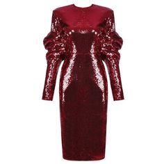 Sequins encrusted dress. Puff sleeves are highlighted by shoulder paddings. The plunging V-neck ends with a draping that defines body and skirt. Small jewel buttons on cuffs. Concealed zipper fastening at centre back. Inner lining.[custom tab]FABRIC #1: 95% POLYESTER 5% ELASTANE | LINING #1: 95% POLYESTER 5% ELASTANE | INSERT #1: 100% ACRYLONITRILE BUTADIENE STYRENE (ABS)[/custom tab] Midi Sequin Dress, Adult Prom, Bandage Dress Black, Girls Night Out Outfits, New Years Dress, Party Dress Long Sleeve, Stunning Gowns, Night Out Outfit, Long Sleeve Lace Dress