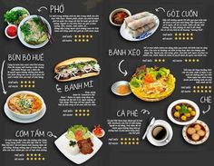 a menu with different types of food on it