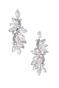 Dazzling crystals shine brightly on these dramatic drop earrings that make a perfect party or wedding statement. - 2 1/2” drop - silver setting Drop Earring, Crystal Cluster, Perfect Party, Drop Earrings, Crystals, Silver