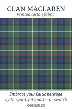 Fabric in the family tartan of Clan MacLaren, from The MacLaren Collection at Plaidwerx. Formal Dress Patterns, Otterbox Phone Cases, Celtic Heritage, Scottish Plaid, Tartan Fabric, Pet Leash, Hip Flask, Red Accents, Pet Mat