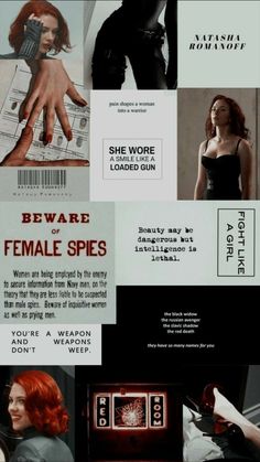 a collage of different images with the words beware female spys