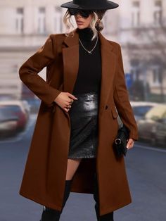 Double Breasted Overcoat, Women Outerwear, Long Coat Women, Women Overcoat, Coat Women, Lapel Collar, Outerwear Women