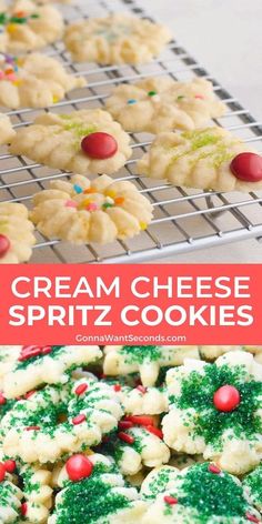 some cookies are on a cooling rack with sprinkles and candy caned