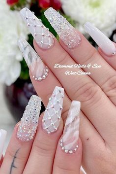 Pink Wedding Nails, Wedding Acrylic Nails, Bridal Nails Designs, Engagement Nails, Wedding Nail Art Design, Bridal Nail Art, Wedding Nails For Bride, Wedding Nails Design, Nail Art Wedding