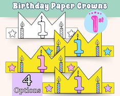 birthday paper crowns with candles and stars