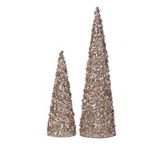 two silver glittered christmas trees on a white background