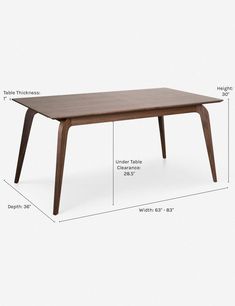 the table is shown with measurements for it