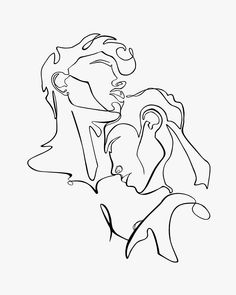 a black and white drawing of two people in the shape of a woman's head