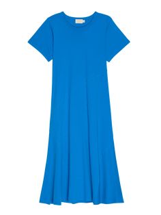 It's your essential t-shirt dress, now with subtle seamed pleats on the front for an effortlessly feminine silhouette. Perfect for moving from off-duty to on-duty with nothing more than a chic belt around the waist. (This one comes in Palace Blue.) | Eileen Dress in Palace Blue | Ethical Essentials Blue Relaxed Fit Dress For Everyday, Chic Belt, Feminine Silhouette, Nothing More, Off Duty, T Shirt Dress, Palace, Shirt Dress, T Shirt