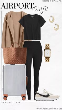 Airport outfit idea - casual chic airport outfit Travel Outfit Fall, Chic Airport Outfit, Casual Travel Outfit, Travel Outfit Ideas, Lounge Outfits, Cozy Outfits, St Barths