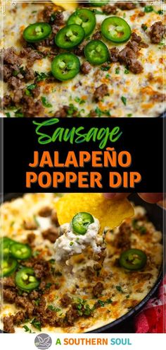 an image of someone dipping jalapeno popper dip into a skillet