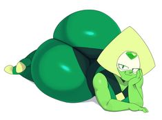 a cartoon character laying on the ground next to green balls and holding her hand near her face