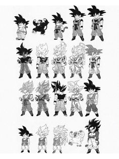 the various poses and expressions of gohan from dragon ball super broly in black and white