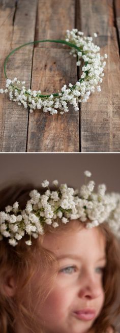 Baby's Breath Crown | this heart of mine used to make this for my girlies to wear with their Easter dresses-with ribbons fluttering down the back Modern Flower Girl Dress Junior Bridesmaids, Flower Girl Head Piece, Angels Breath Flowers, Baby's Breath Crown, Flower Girl Halo, Rose Ribbon, Easter Dresses, Floral Halo