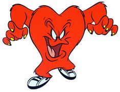 a cartoon heart with arms and legs stretched out to the side, making an angry face