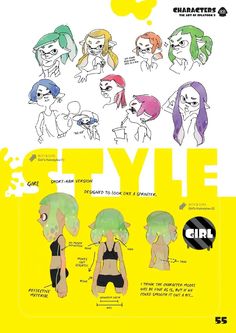 an image of some cartoon characters with different hair colors and expressions on them, including the words style