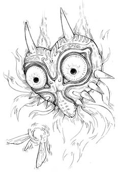 a drawing of a mask with large eyes