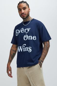 Available In Navy. Crew Neck Short Sleeve Puff Screen Print Oversize Fit Disclaimer: Due To The Printing Process A Difference In Saturation May Occur. Each Garment Is Unique. Print Placement Will Vary. 100% Cotton Imported | Mens Everyone Wins Oversize Short Sleeve Tee Shirt in Navy Blue size 3XL by Fashion Nova Oversized Blue T-shirt With Slogan, Oversized Blue Top For Streetwear, Oversized Blue Letter Print T-shirt, Oversized Blue Shirt With Letter Print, Blue Slogan Shirt With Crew Neck, Blue Crew Neck Shirt With Slogan, Popular Outfits, Navy Fashion, Print Placement