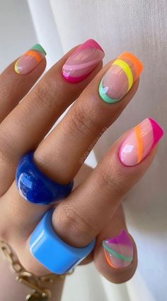 The best bright nails, bright nail ideas, bright nail colors, and bright nail designs for neon nails Nails And Rings, Bright Nail Designs, Multicolored Nails, Unghie Sfumate, Summer Gel Nails, Milky Nails, Nagel Tips, Bright Nails, Nails 2023