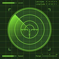 a green radar screen with an arrow pointing to the center and arrows in the middle