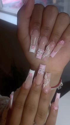 baby bink princess long hello kitty acrylic nails Nails Acrylic Hello Kitty Long, Nail Idea Hello Kitty, Long Hello Kitty Acrylic Nails, Pink And White Hello Kitty Nails, Light Pink Hello Kitty Nails, Long Birthday Nail Designs, Long Nails Inspo 2024, Nails With Charms Hello Kitty, Nails Long Hello Kitty