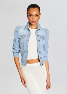 denim shorts outfit, denim jacket outfit, denim skirt outfit, denim fashion, denim jacket, denim dress, denim on denim outfit, denim jacket outfit women, denim outfit idea, denim details, denim dress outfit, vintage denim, high waisted denim outfit, high waisted denim shorts outfit, high waisted denim jeans, jeans and heels outfit, jeans and tshirt outfit, jeans outfit casual, jeans outfit Fitted Denim Cropped Jacket For Work, Chic Denim Cropped Jacket, Chic Cropped Denim Jacket, Trendy Fitted Denim Jacket For Workwear, Chic Fitted Denim Jacket With Pockets, Chic Fitted Denim Jacket With Long Sleeves, Fitted Chic Denim Jacket, Trendy Puff Sleeve Outerwear For Fall, Trendy Puff Sleeve Fall Outerwear