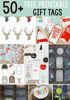 50 free printable christmas gift tags with text overlay that reads 50 free printable christmas gift tags