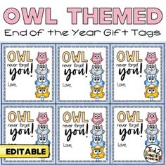 owl themed end of the year gift tags