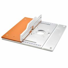 an orange and white computer hard drive tray