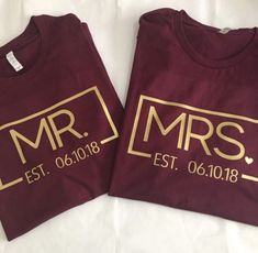 Mr & Mrs. Custom Date Personalized T Shirt - Matching Couples T-Shirts... HoneyMoon Wedding Anniversary Married Couple Shirts, Couple T Shirt Design, Couple Shirt Design, Cute Couple Shirts, Couple T Shirts, Personalized T Shirt, Honeymoon Shirts, Anniversary Shirt, Matching Couple Shirts