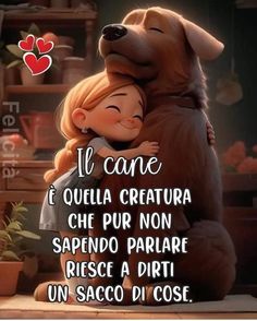 a girl hugging a dog with the caption in spanish