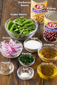 the ingredients for green beans, onions, and other foodstuffs