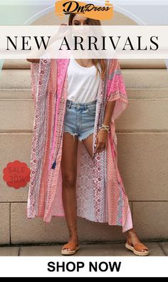 Boho Floral Print Open Front Kimono Pink Kimono For Beach Cover-up, One Size Pink Kimono For Summer, Pink Kimono For Beach Cover-up During Beach Season, Pink Boho Print Kimono For Beach, Pink Bohemian Summer Kimono, Pink Kimono For Spring Festival, Pink Spring Festival Kimono, Bohemian Pink Kimono For Vacation, Pink Bohemian Kimono For Vacation