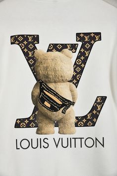 a white louis vuitton t - shirt with a teddy bear on it